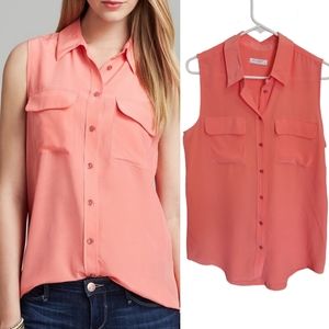 🆕️ Equipment Sleeveless Slim Signature Silk Button Down Top